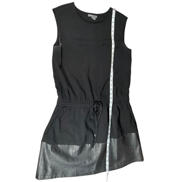 VINCE Lamb Leather Contrast Drawstring Waist Black Dress Size Small Preppy - Picture 9 of 11